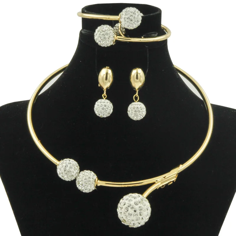 

New Italy Dubai Lantern Jewelry Women Wedding Luxury Crystal Necklace Earrings Ring Bracelet Set Fashion Party Gold Jewelry Sets