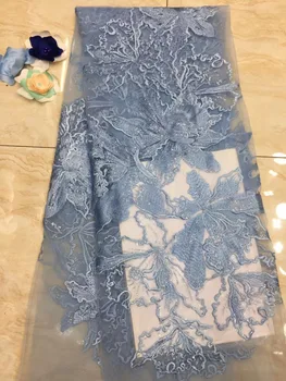

BLUE African mesh lace fabric 2019 High quality Nigerian lace fabric french Sequins Tulle for Dress lace fabrics 5 yards A1269