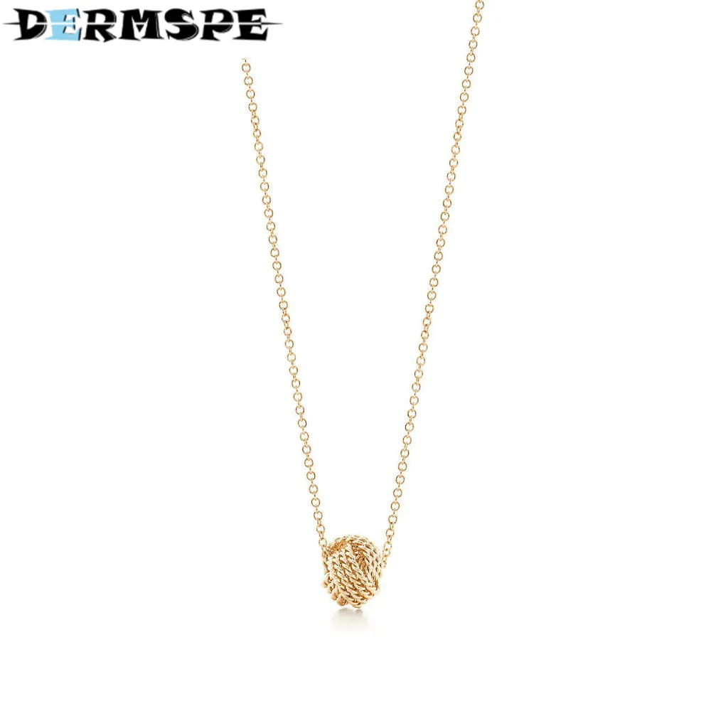 

DERMSPE S925 TiffanySilver Sterling Silver Golden color Twist series knot pendant with necklace DIY Female Valentine's Day Gifts