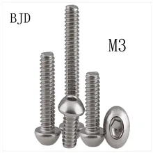 100 Pcs M3 ISO7380 bolts3mm 304 aço Inoxidável inner seis ângulo parafusos parafusos de cabeça redonda parafusos de cabeça pan rodada xícara de cogumelos cabeça