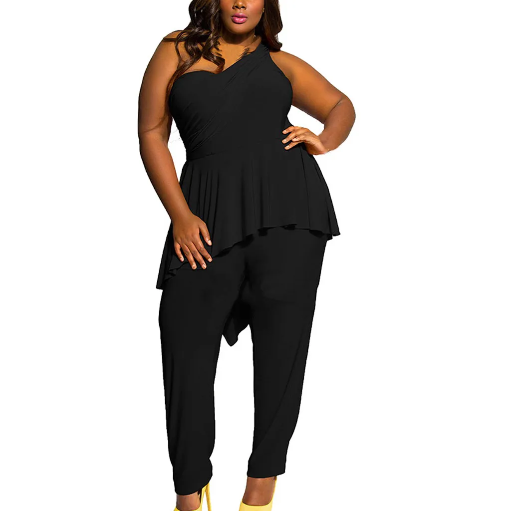 

Women's Jumpsuit Summer Plus Size Shoulder Sexy Slim fit Ruffled Trousers Straight pant Women Jumpsuit strapless Solid Overalls