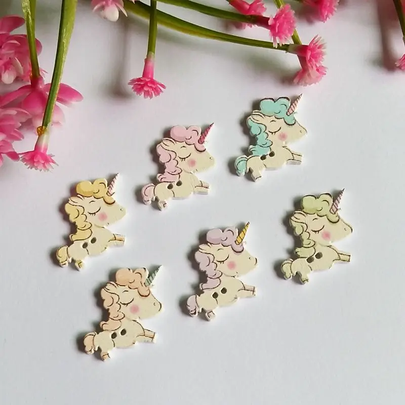 

50pcs Mixed color Natural Wood Buttons Cartoon horse For Scrapbooking Wedding Decorations And DIY craft accessorie