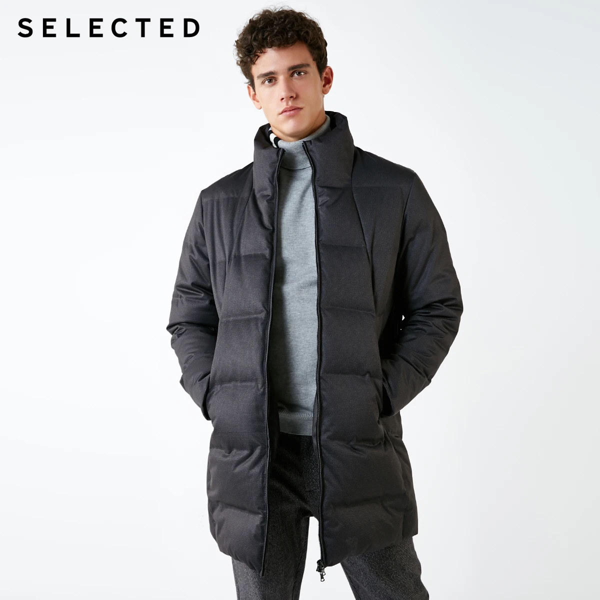 Мужская зимняя куртка зимняя пуховик средней длины с воротником-стойкой, теплое зимний пальто S | 418412517