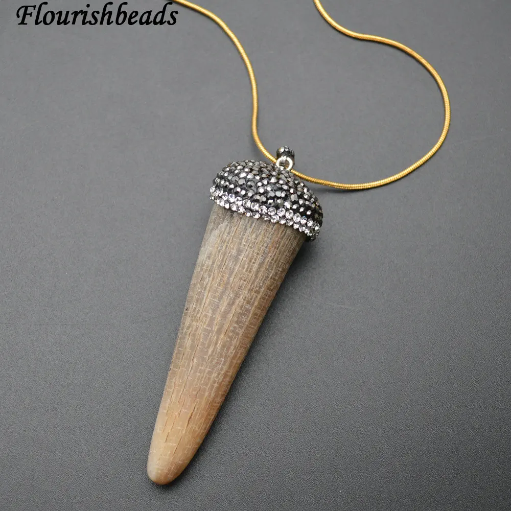 Surface Cutting Natural OX Horn Bone Pendant Linked Chains Necklace Fashion Jewelry Black Glass Beads setting | Украшения и