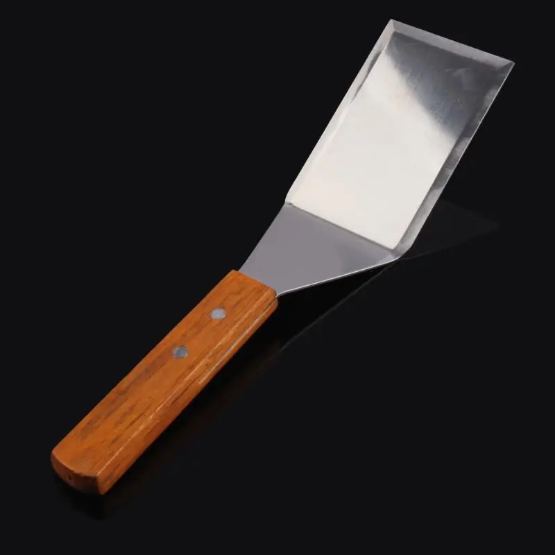  Stainless Steel Spatula Scraper Pancake Turner Scoop with Wooden Handle Knife Convenient Kitchen To