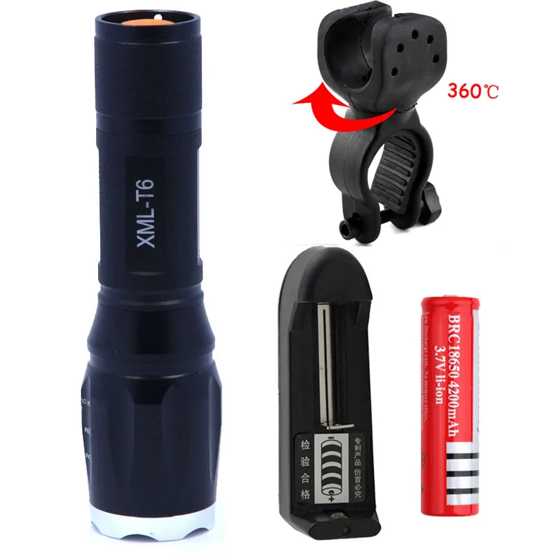 

Cycling Bike Bicycle Light 2000 Lumens XM-L T6 Portable Led Flashlight Torch Zoomable Lantern With Holder + Battery + Charger