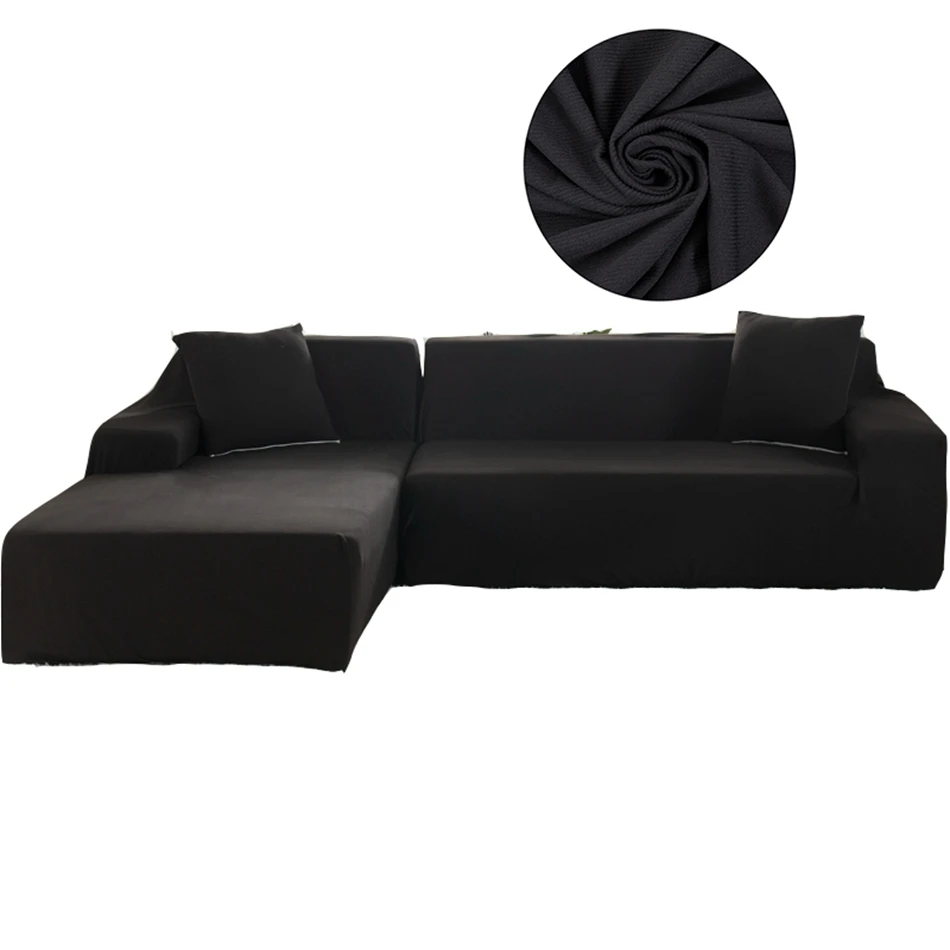 

2pcs Knitted Black Universal Stretch Furniture Cover For Living Room Multi-size Elastic Tight Wrap L Shape Sofa Slipcovers/Cover