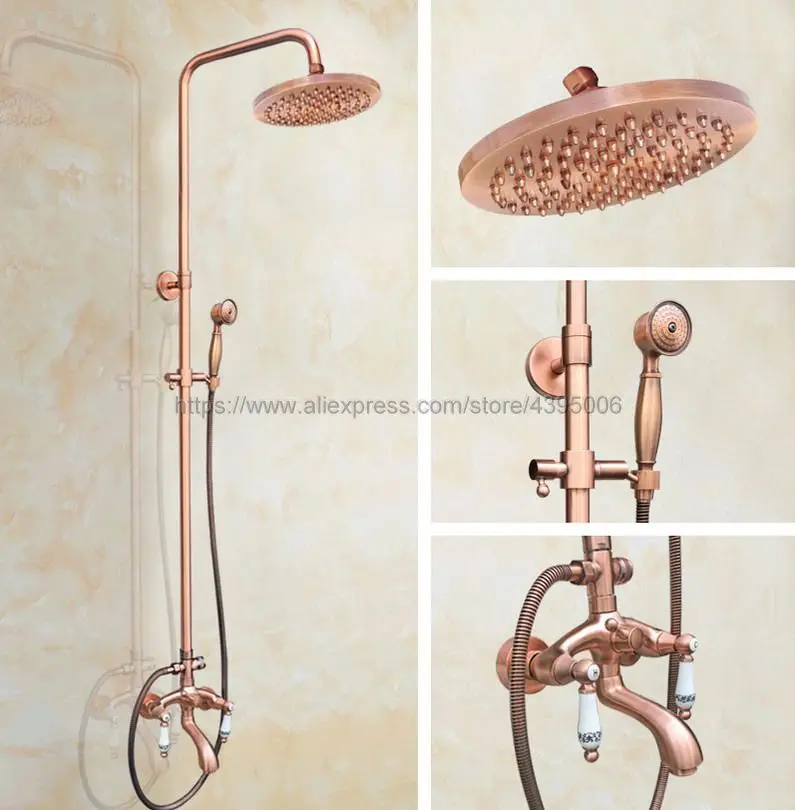 Goede Antieke Rode Koperen Douche Set Kraan Wandmontage 8 \