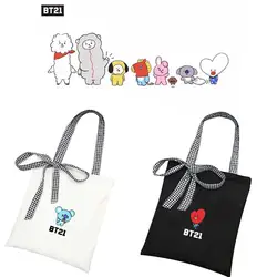 Дуэйн BTS BT21 изображения героев мультфильмов CHIMMY COOKY Коя печатных мешок Сумочка градиент Сумки-холсты Мода бантом Плечо Мешок Слинга