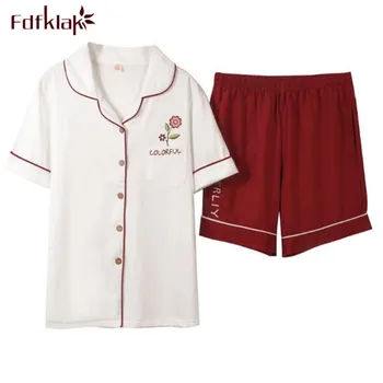 

High quality cotton pajamas women short sleeve summer pajama set casual sleepwear pyjamas women print student's pijama mujer
