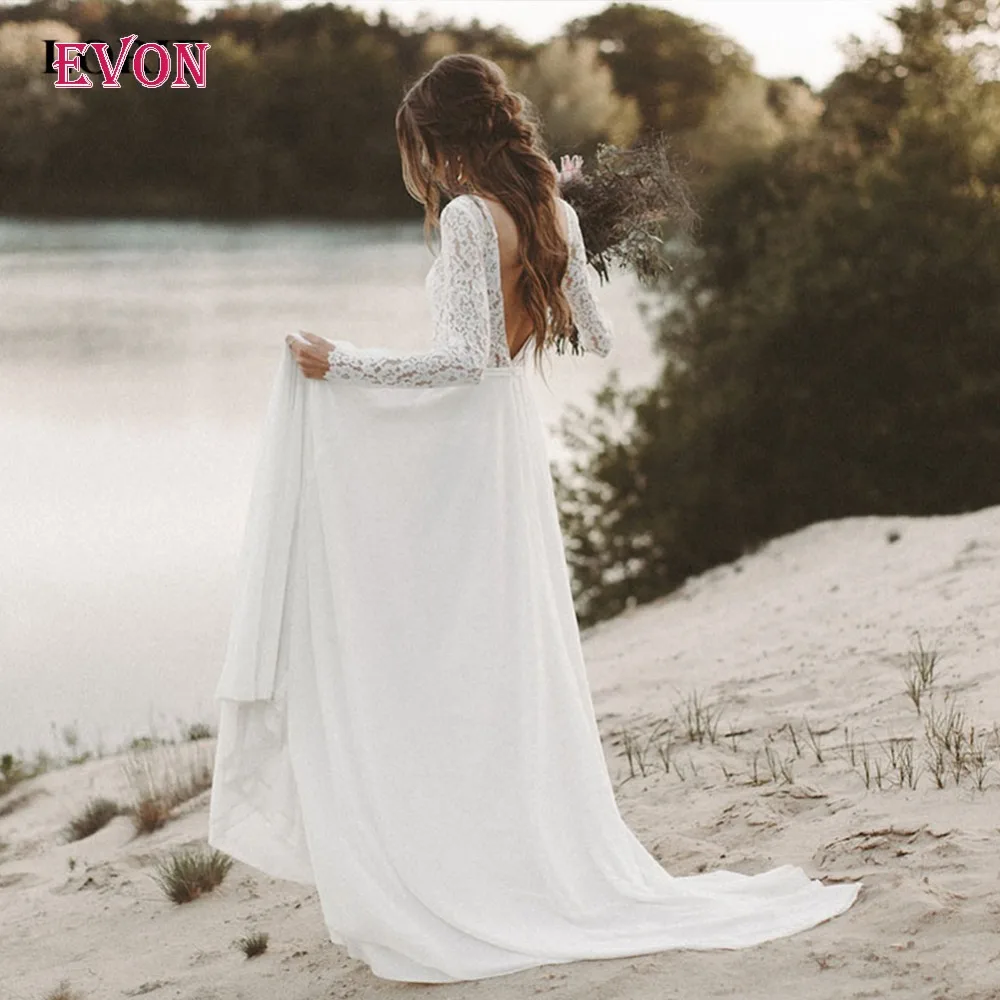 Пляжное свадебное платье Vestido De Novia с длинным рукавом v-образным вырезом