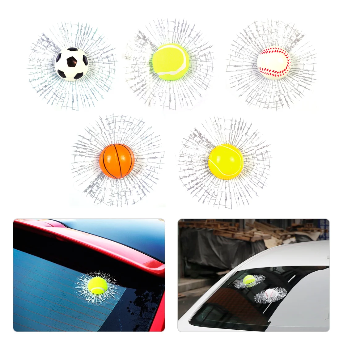 

DWCX 3D Car Stickers Creative Funny Ball Hit Body Home Office Window Windshield Glass Surface Self Adhesive Basketball Football