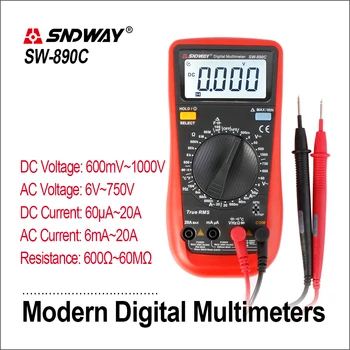 

SNDWAY Digital Multimeter Voltage Current Ammeter Ohm True RMS ACDC Resistance Capacitance Frequency Temperature Tester SW-890C