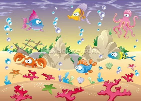 Пользовательские papel де parede infantil морские создания 3D мультфильм обои для детской