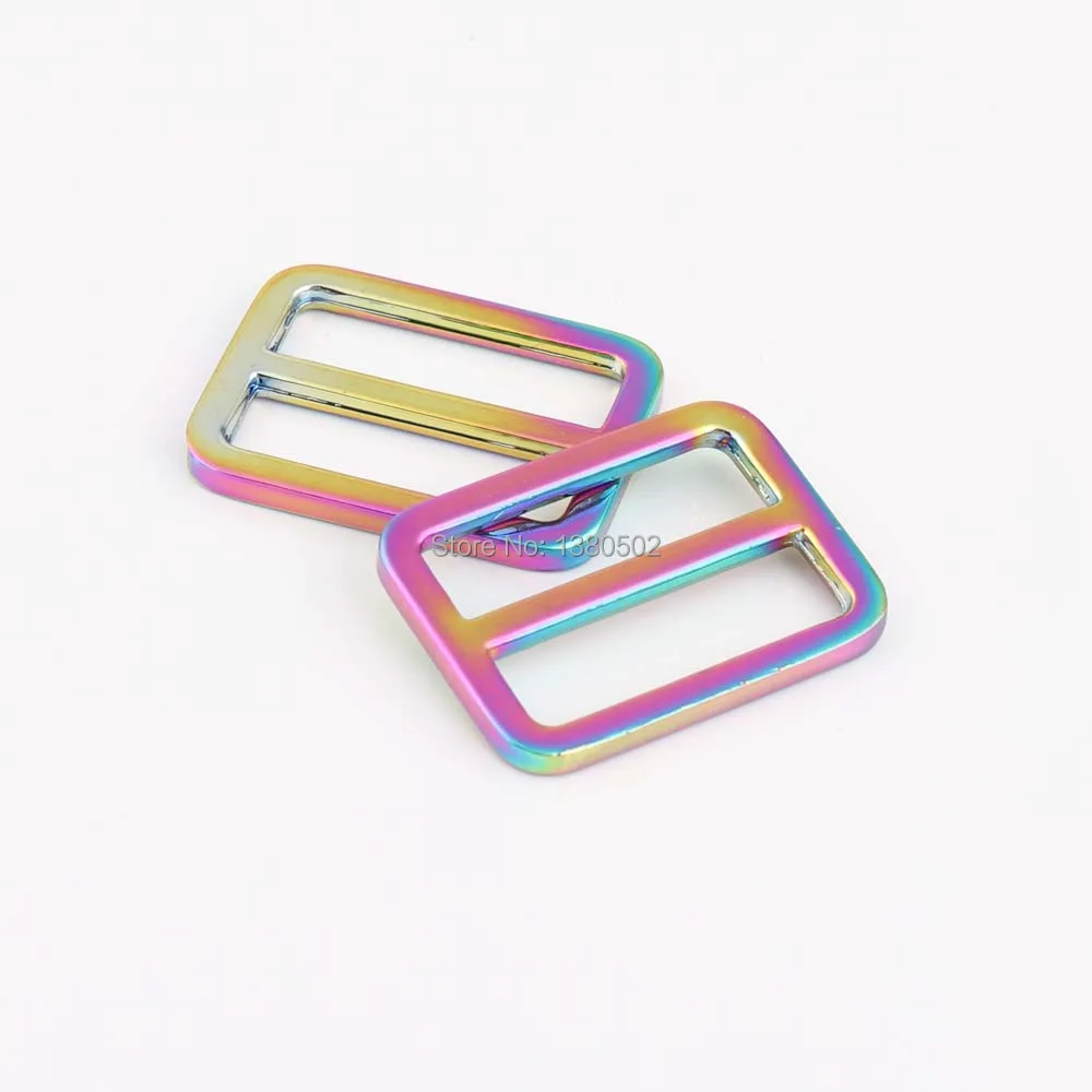 

6PCS/lot 31*24mm Shinny Beautiful Rainbow Color Slider Tri Glide Adjustable Buckles for handbag strap Accessories