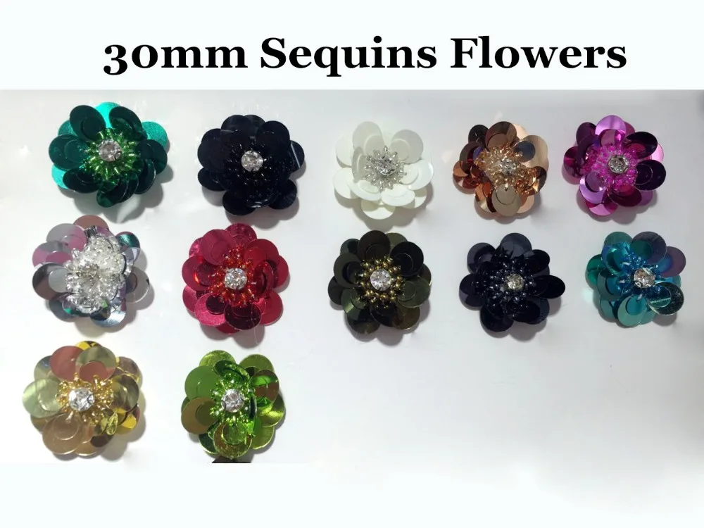 

10pcs/lot Sequin Flowers 30mm Handmade PVC Sewing Flat Back Patches DIY Wedding Crafts Shoes Bags Garment Design Accessory