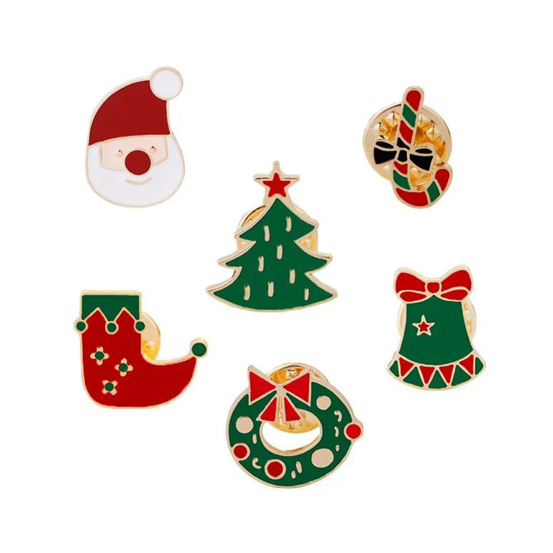 Hot Cartoon Christmas Gift Brooch Metal Pins Creative Santa Claus Jingle Bells Tree Socks Candy Donuts Enamel Pin Badge Brooches | Украшения