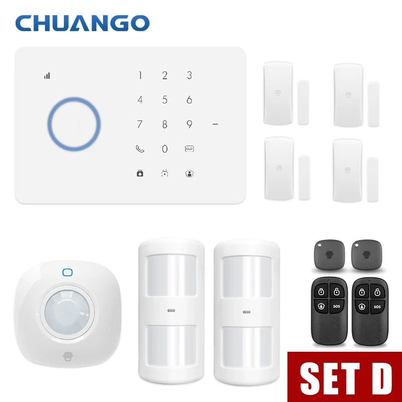 CHUANGO app control inalámbrico GSM sistema de alarma de seguridad Kit de Control de aplicación con Sensor de movimiento de Dial automático