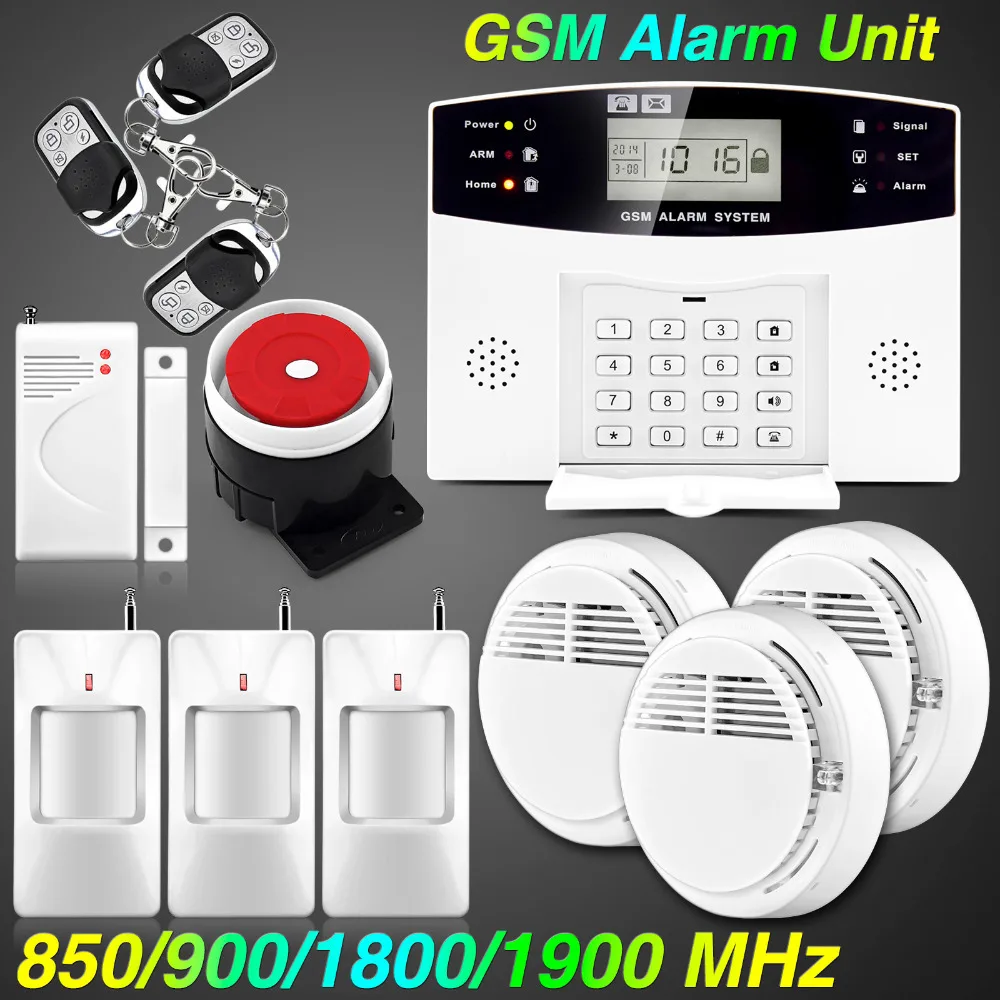 

English Russian Spanish French Voice Wireless GSM Alarm systems security Home For House Office with LCD Keyboard Smoke Detector