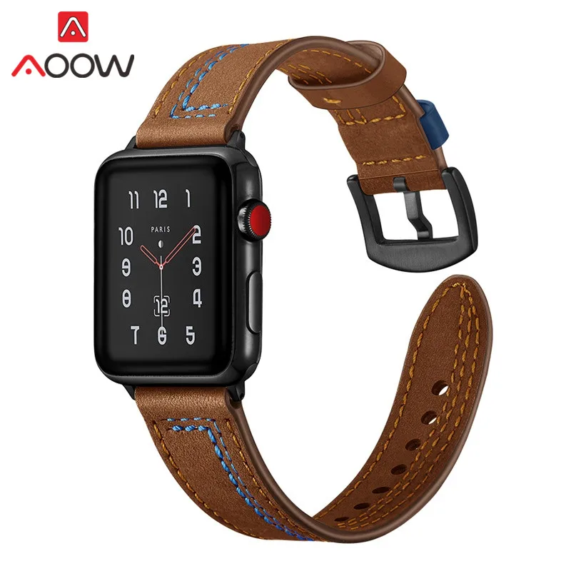Ремешок для часов Crazy Horse из натуральной кожи Apple Watch 38 мм 42 40 44 линии сменный