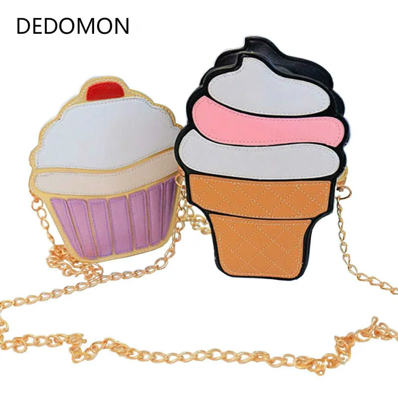 New Cute Cartoon Women Ice Cream Cupcake Mini Bags PU Leather Small Chain Clutch Crossbody Girl Shoulder Messenger Evening Bag