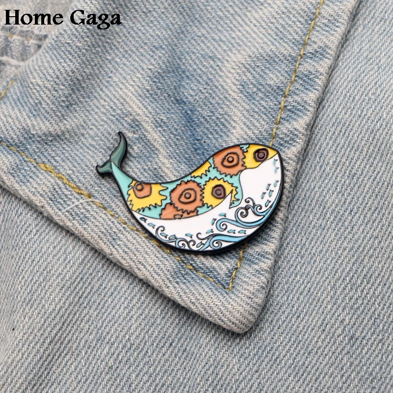 

Homegaga Van Gogh whale shark sunflower Zinc tie Pins backpack clothes brooches for men women hat decoration badges medals D1377