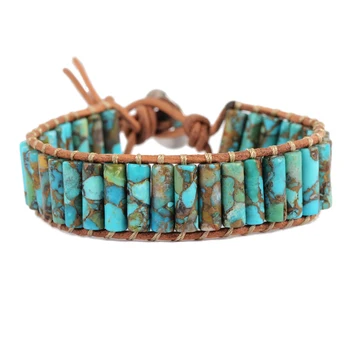

Natural Turquoises Tube Beads Wrap Bracelets Unique Howlites Stones Handmade Boho Leather Bracelets For Women Girls Dropshipping