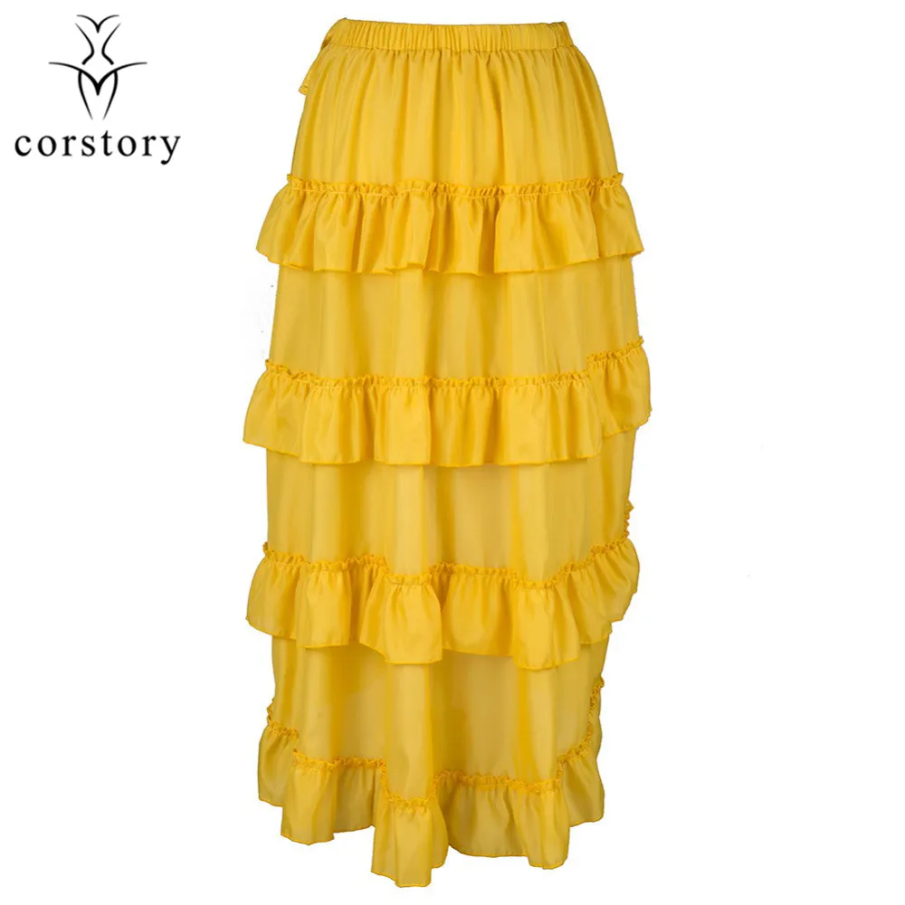 Corstory многослойная желтая шифоновая юбка викторианские костюмы Готический стимпанк одежда сексуальные юбки для женщин соответствующий корсет