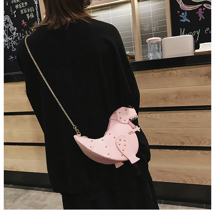 Модная Кожаная Мини сумка-мессенджер с заклепками и дизайном динозавра, женская сумочка на цепочке, женская сумка на плечо, подарок