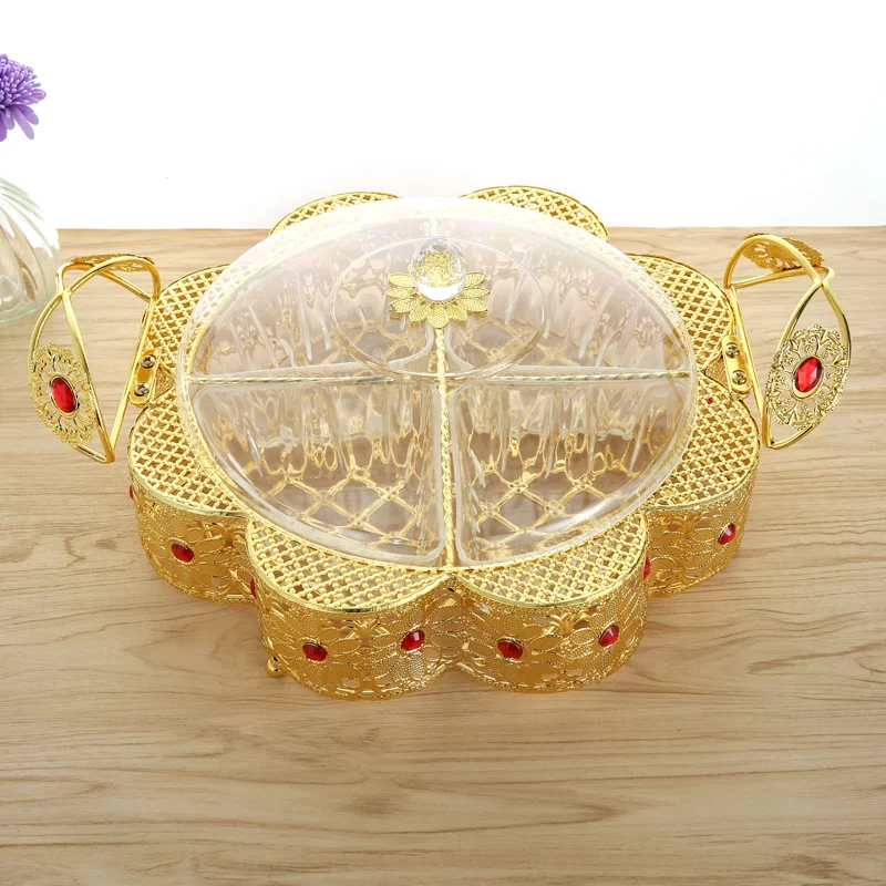 

Luxury metal compartment food tray divided plates dry fruit trays serving tray food tray storage tray snack tray wedding tray