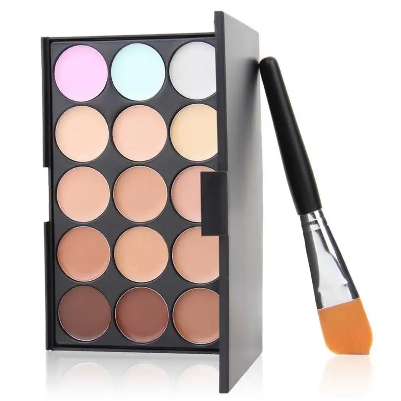 

15 Colors Concealer Palette +1 Pcs Brush Contour Face Cream Makeup Party Daily Makeup Cream Concealer Beauty Cosmetic Tray