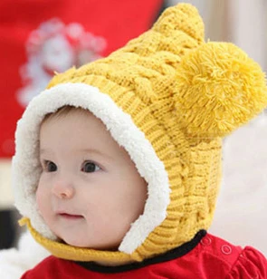 Детская шапка; Новое поступление; детские вязаные шапочки; зимняя теплая вязаная шапка; милая шапочка для мальчиков и девочек; ; Прямая поставка - Цвет: B yellow