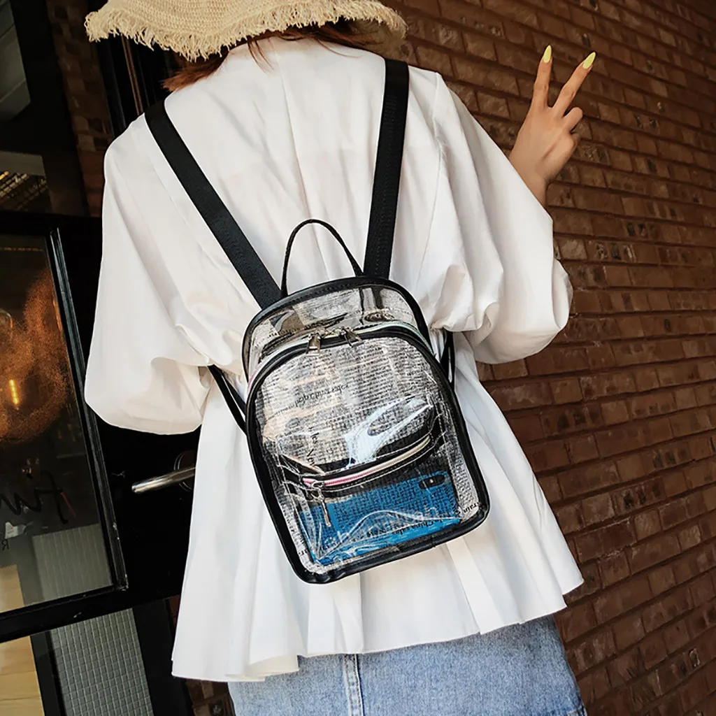 

Women transparent jelly color PVC Zipper Versatile clear Small Backpack Student Bag Size 20cm(L)x12cm(W)x23cm(H) Backpack 10H