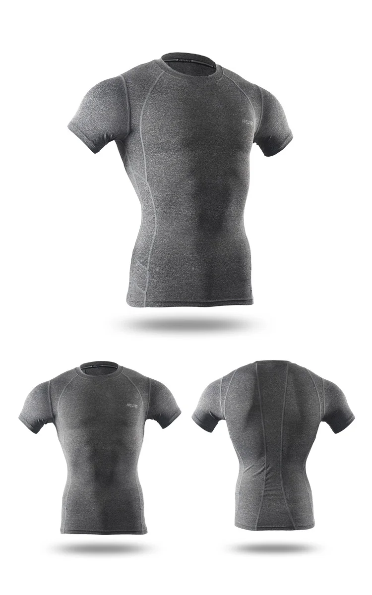ARSUXEO, Спортивная мужская рубашка с коротким рукавом, эластичная быстросохнущая компрессионная футболка, базовый слой, футболка для бега, одежда для тренировок, фитнеса, спортивная одежда