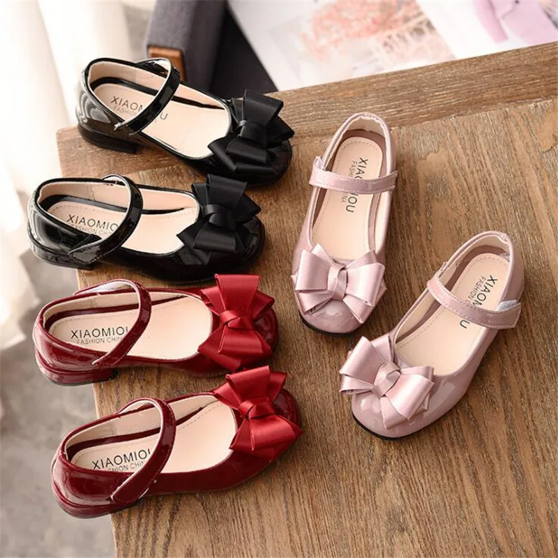 

Summer Children girl Bright PU shoes Girls princess bowknot Shoes Flat casual Shoes pink black red 27-31 8806 TX07