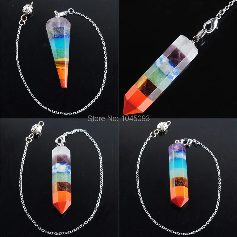 YOWOST Free Shipping Rainbow 7 Chakra Layered Healing Dowsing Reiki Pendulum With Chain 1PCS QBN348 | Украшения и аксессуары