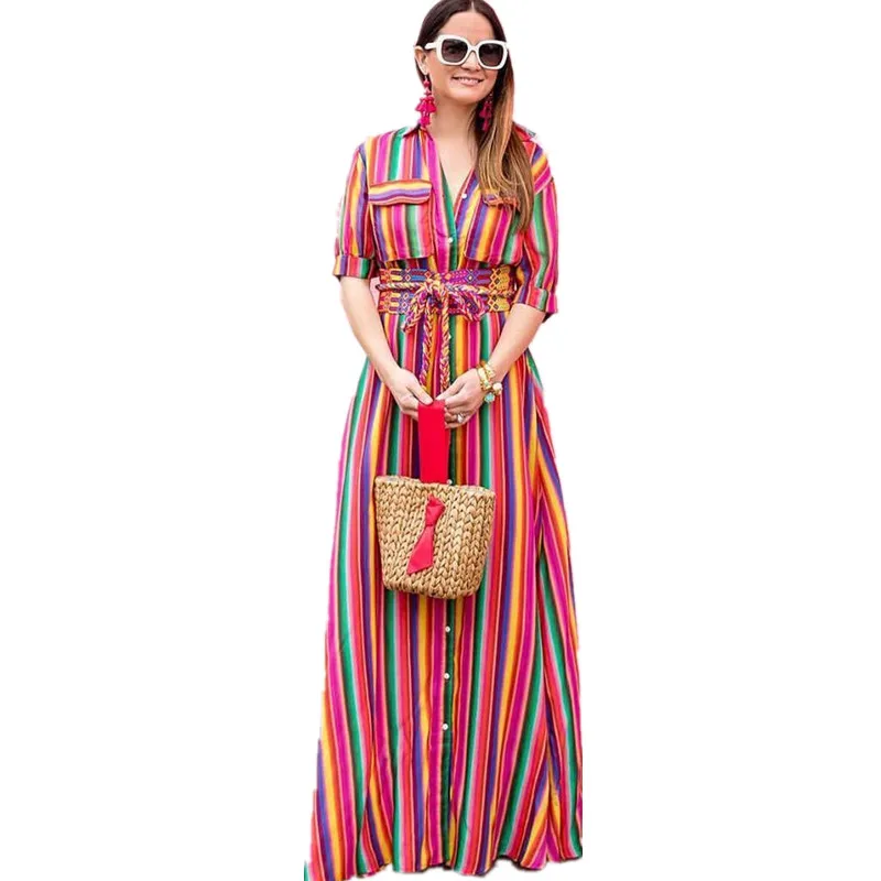 vestido longo colorido