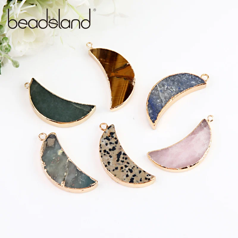 Beadsland одиночное отверстие красочная Подвеска из натурального камня в форме Луны