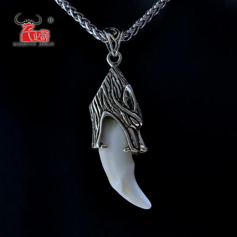 Мужское ожерелье из нержавеющей стали, тибетский амулет, клыки, настоящий натуральный зуб, винтажное серебряное ожерелье в виде зуба волка, подвеска в стиле панк
