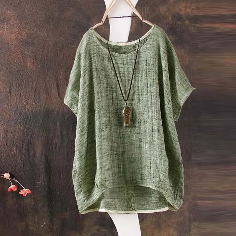 

large size blouses 2019 Summer Linen Shirt Blusas Office Lady Elegant Loose Tops and Blouses Casual Plus Size Women Clothing