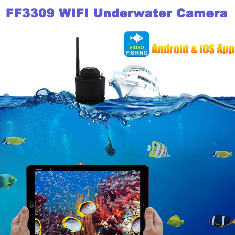 FF3309 محظوظا wifi نطاق التشغيل تحت الماء كاميرا صيد الكاميرا 80 متر اللاسلكية السمك مكتشف صالح لالروبوت ios app