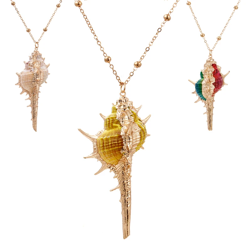 

European Style Necklace Women Jewelry Natural Conch Shell Gold Clavicle Necklace Plus Adj Extended Chain For Girls Wedding Gifts
