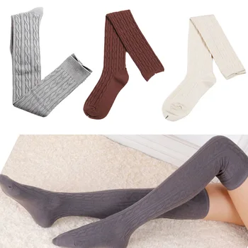 

Woman Thigh High Socks Lady's Wool Braid Over Knee Socks Warm Winter Solid Color Wild Sock Sexy Cute