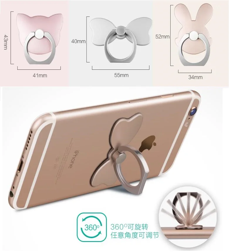 360 Rotate Finger Ring Holder Mobile Stand for Iphone Samsung Support Finger Bracket Mount Grip Cute Cartoon Heart Rabbit Bunny