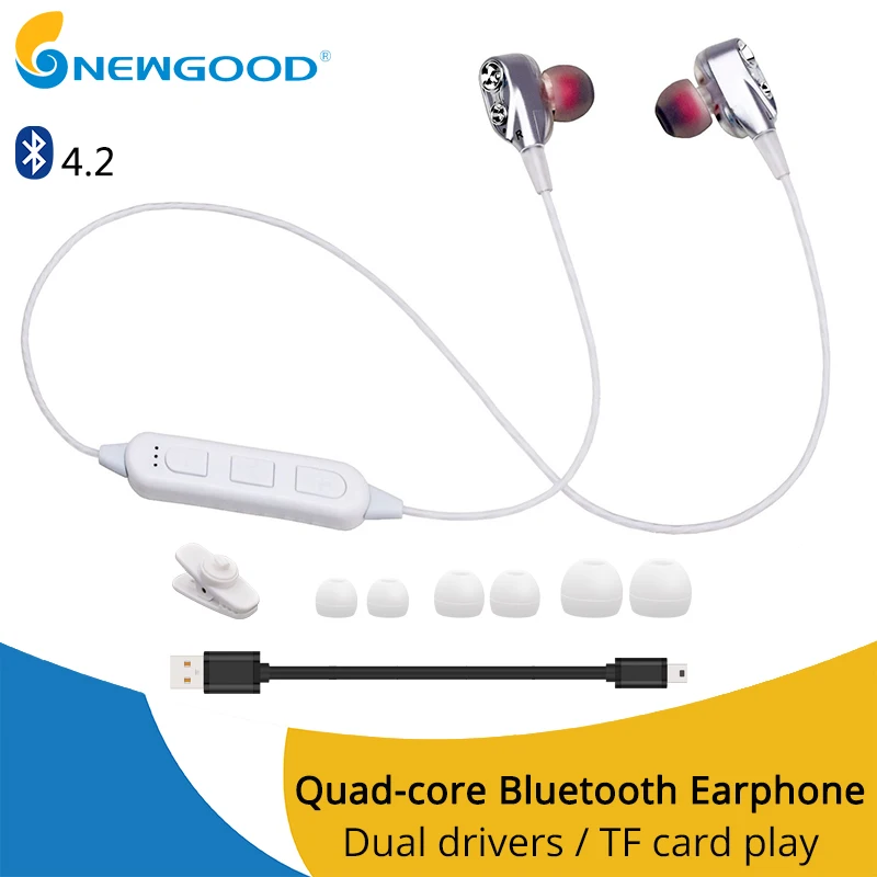 

Mini Dual driver headphone bluetooth Sports Running earpiece wireless headphone bluetooth earphone neckband TF card microphone