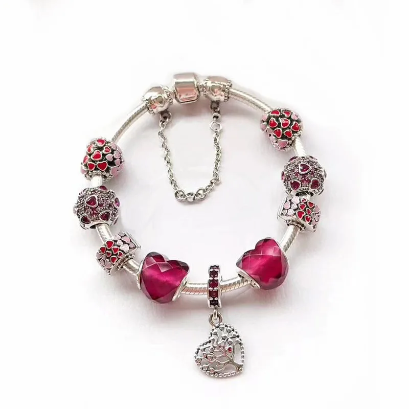 

2018 Charming Red Color Series Peaceful Adjustable New Arrival European Style 925 Sterling Silver Charm Bracelet