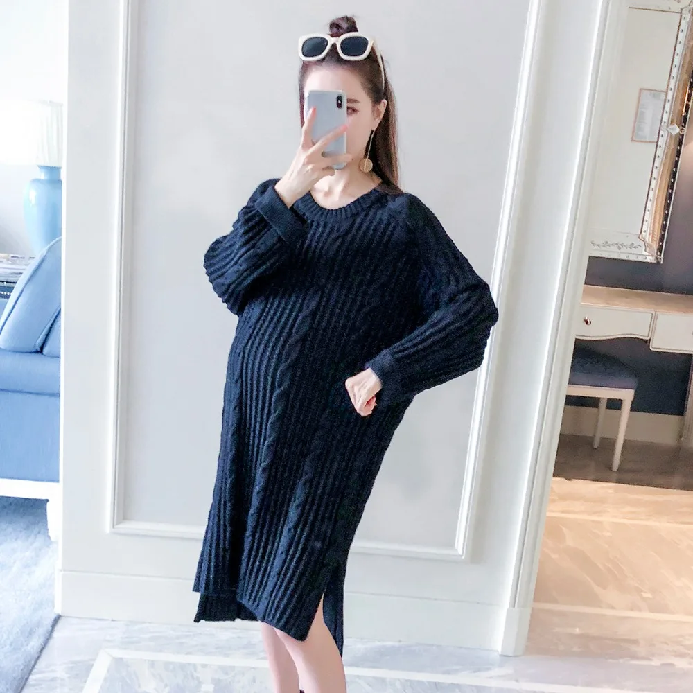 

Pregnant women sweater long section 2018 autumn new fashion long-sleeved large size maternity clothes out loose loose tops
