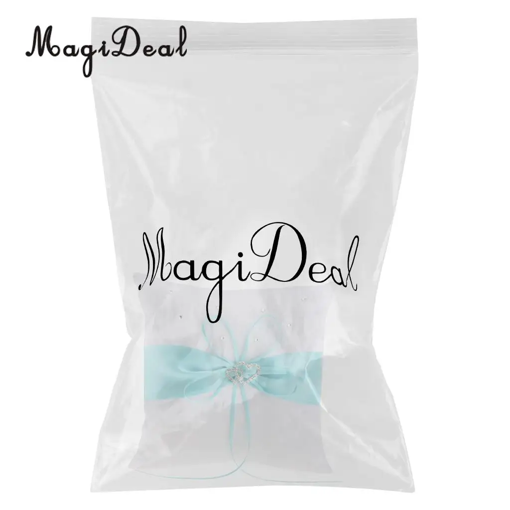 Wedding Ceremony Satin Heart Ring Pillow Diamond Ribbon Ring Bearer Cushion