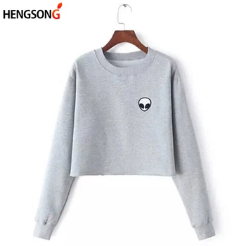 

Women Autumn Long Sleeve Sweatshirts Casual O-Neck Cropped Pullovers Hoodies Coats Fashion Print Short Hoodies For Ladies