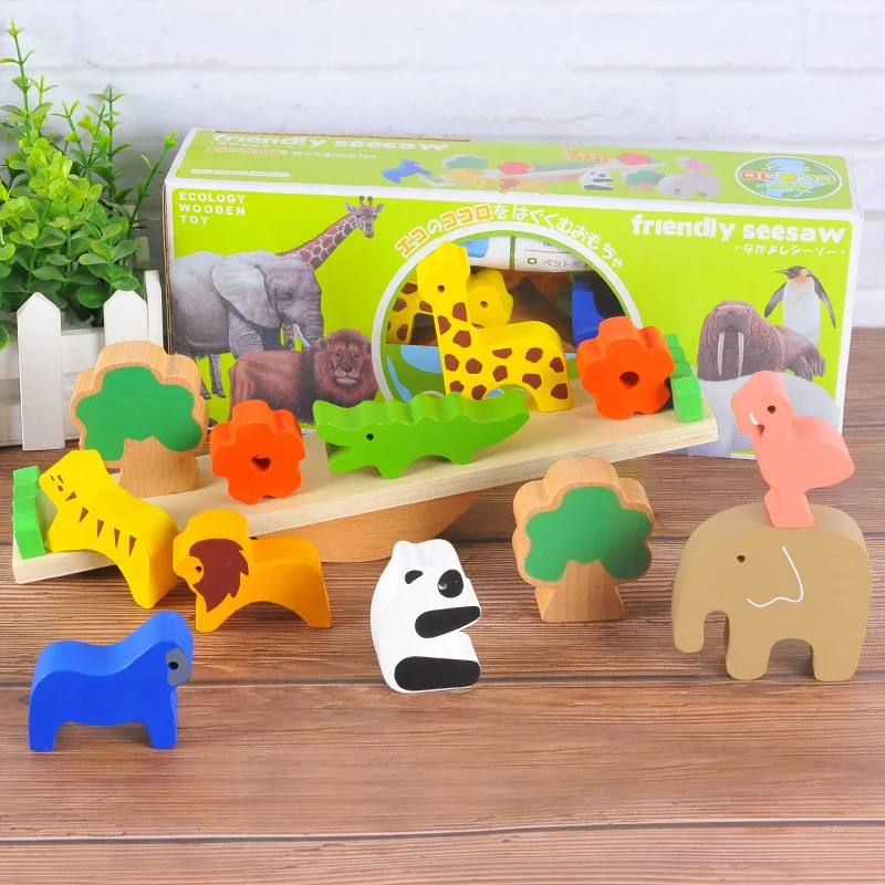 

Montessori Forest Animal Seesaw Building Blocks Wooden Balance Wood Toys For Children Creative Assembling Educational baby Toys